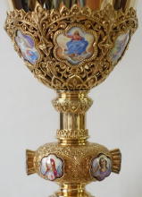 Solid silver gilt antique French Marian Gothic Chalice.